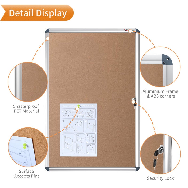 VIZ-PRO Tamperproof Lockable Cork Noticeboard Class 1 Aluminium Framed 36x24 Inches - Image 4